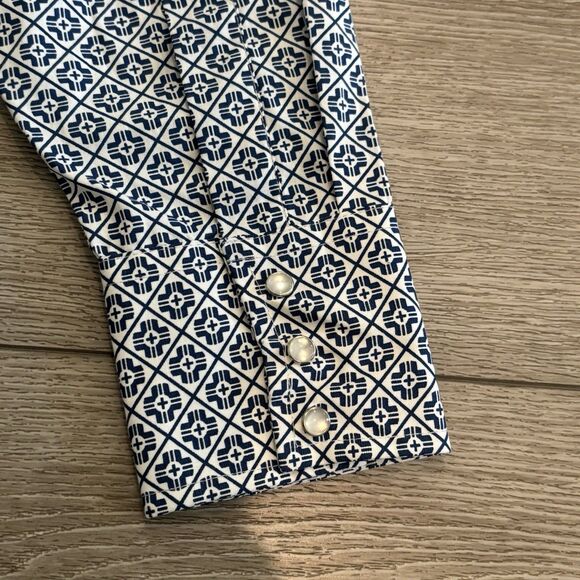 Ely Cattleman Shirt Mens Medium Blue Pattern Pearl Snap Western Cowboy Rodeo - Picture 5 of 6